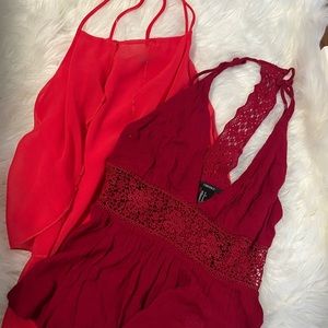 2 tops - red (forever 21 never worn), coral worn (charolette russe)